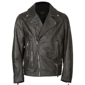 Men Elbow Patch Biker Leather Jacket