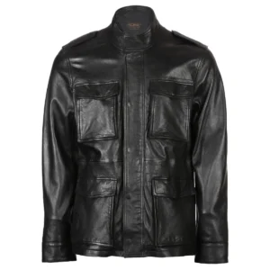 Men Four Pocket Sheepskin Leather Jacket Black