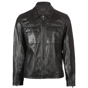 Men Front Pocket Leather Jacket