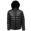 Men Hooded Leather Puffer Jacket