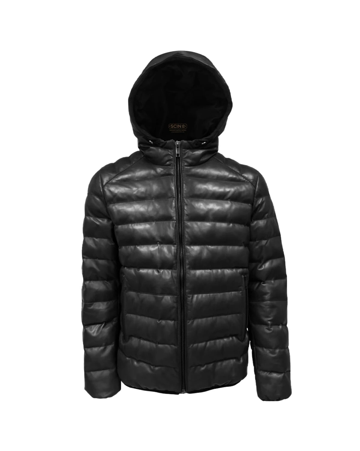 Men’s Hooded Leather Puffer Jacket