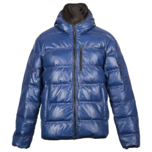 Men Hooded Puffer Leather Jacket