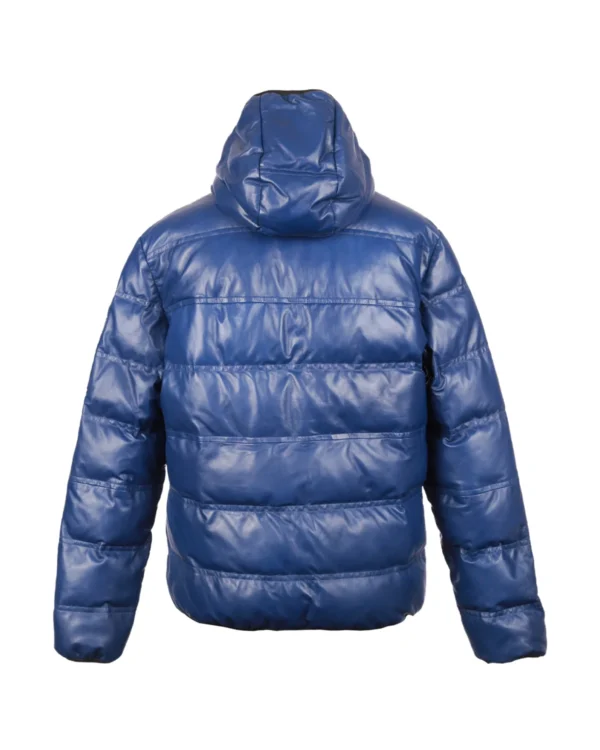 Men's Hooded Puffer Leather Jacket - Image 3