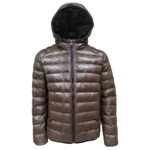 Men Leather Puffer Jacket