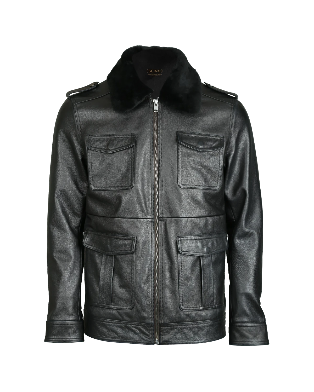 Men’s Patch Pocket Bomber Leather Jacket