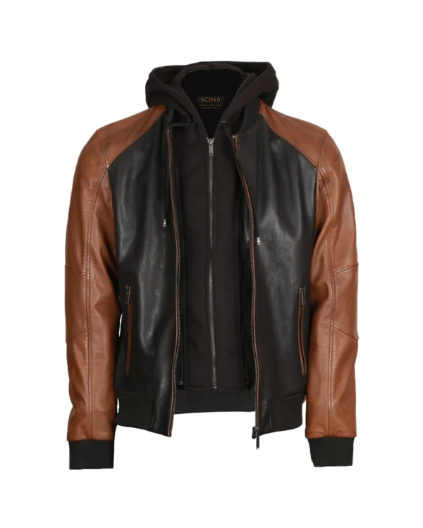 Men's Twin Color Leather Jacket - Image 3