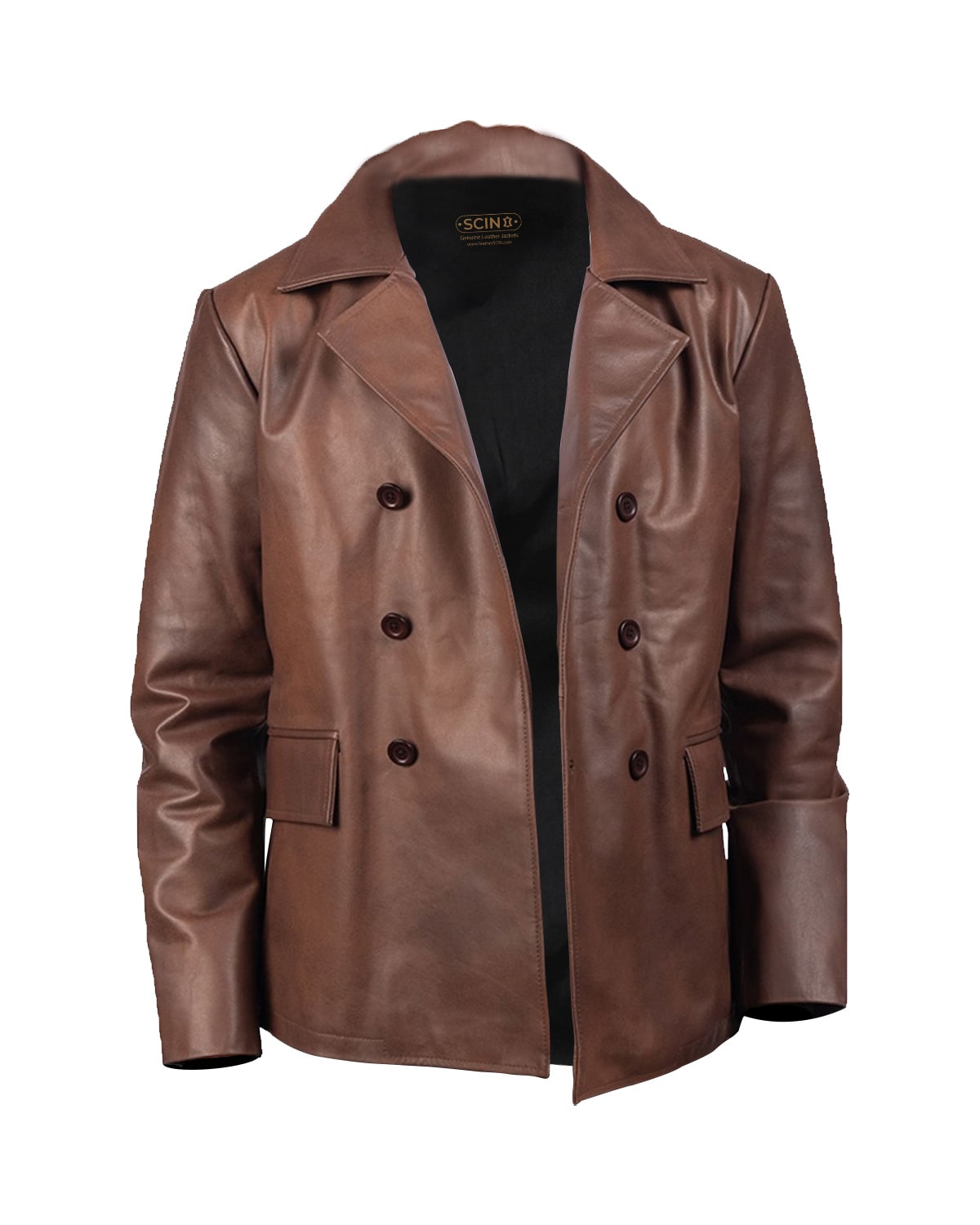 Naval Leather Peacoat