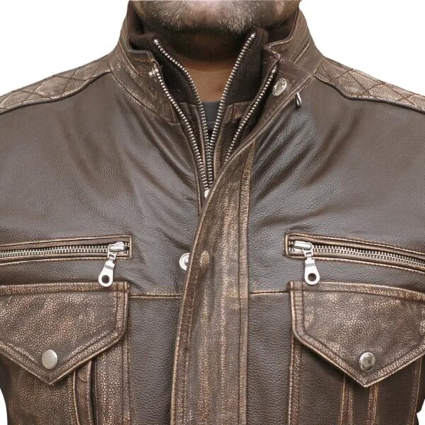 Men Biker Cafe Moto Racer Brown Genuine Leather Jacket - Image 12