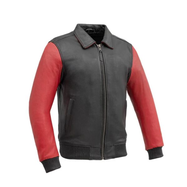 Moto Bomber Two Tone Men Leather Jacket - Image 5