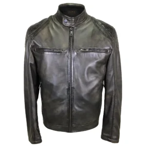 Quilted Shoulder Leather Moto Jacket