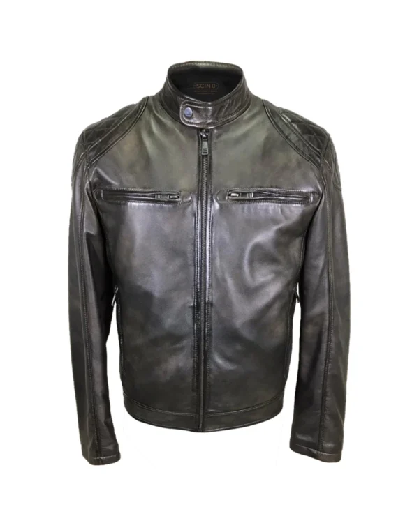 Quilted Shoulder Leather Moto Jacket