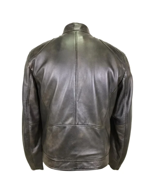 Quilted Shoulder Leather Moto Jacket - Image 3