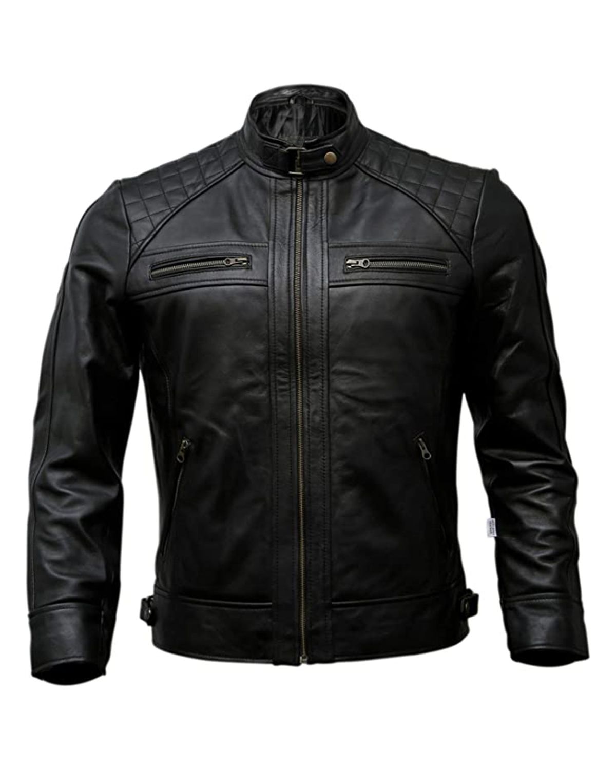 Men’s Sheepskin Classic Biker Leather Jacket Black