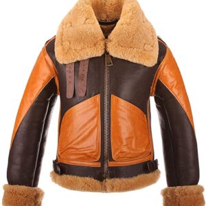 Men’s ORANGE AND BROWN Aviator Leather Jacket