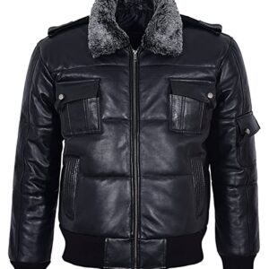 Rafael Puffer Bomber Leather Jacket