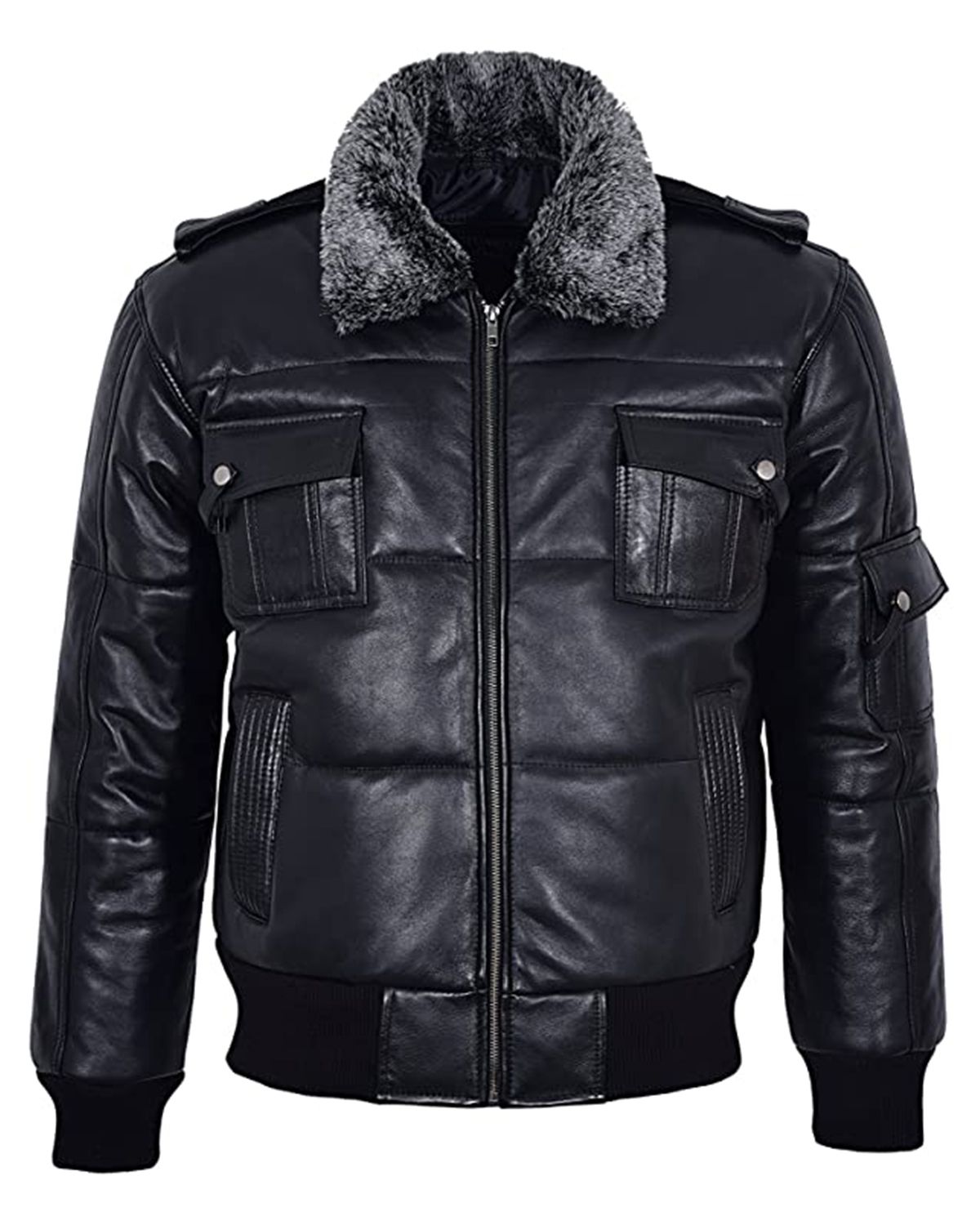 Rafael Puffer Bomber Leather Jacket