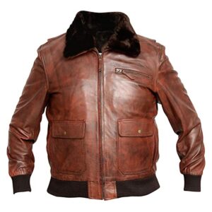 Men G-1 Navy Bomber Aviator Leather Jacket