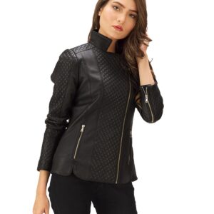 Women Classic Cafe Rider Real Leather Jacket Black
