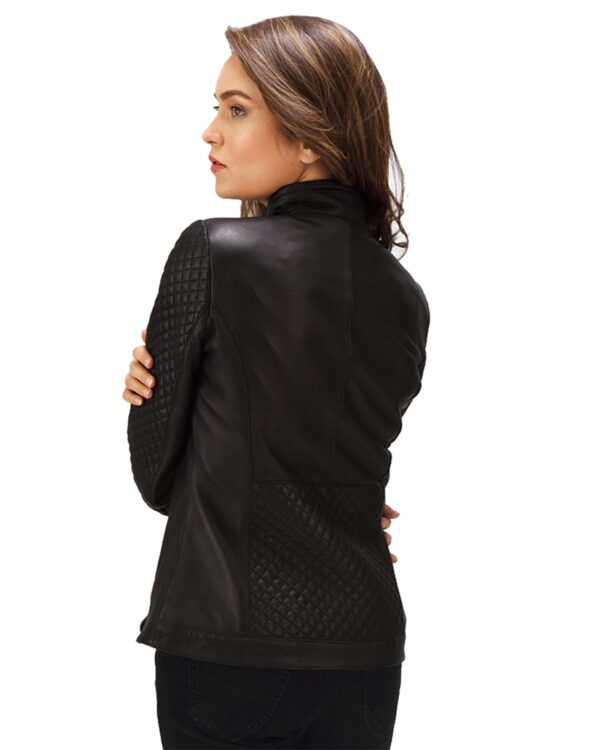 Women's Classic Cafe Rider Real Leather Jacket Black - Image 4