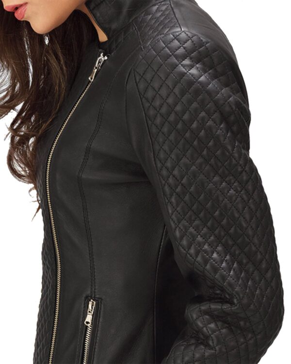 Women's Classic Cafe Rider Real Leather Jacket Black - Image 3