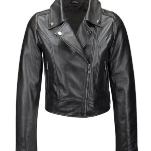 Women Slimfit Biker Sheepskin Leather Jacket Black