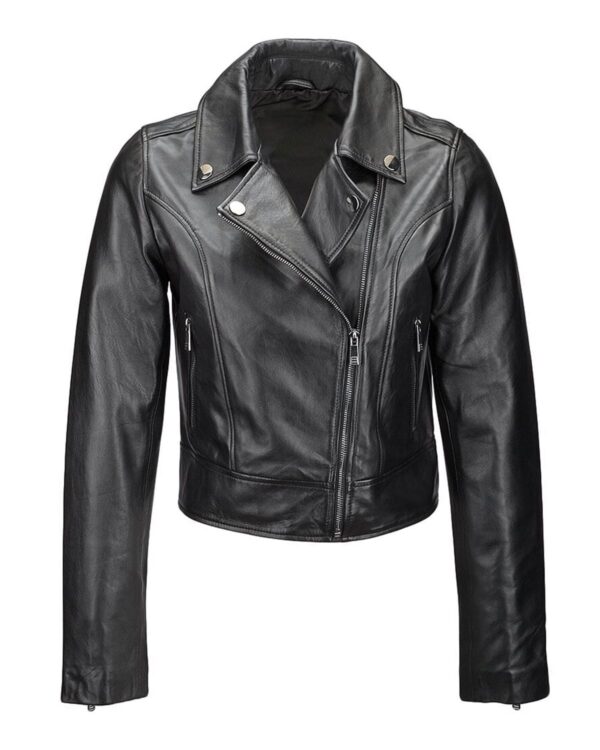 Women's Slimfit Biker Sheepskin Leather Jacket Black