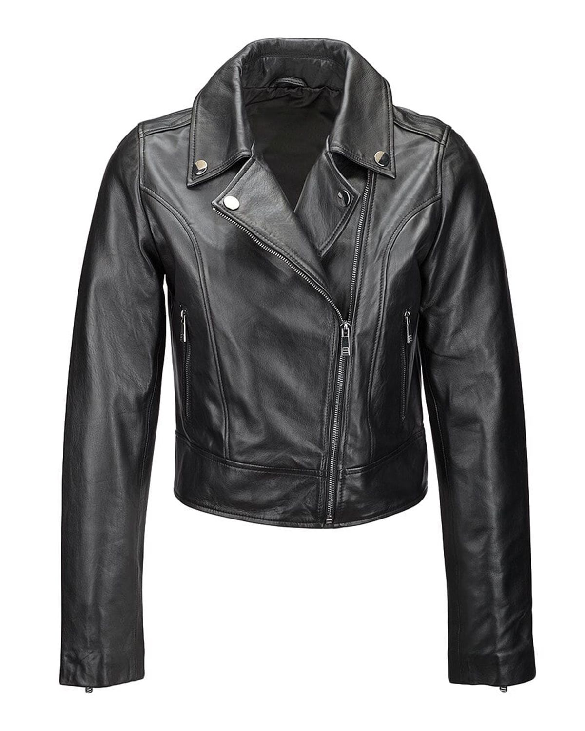 Women’s Slimfit Biker Sheepskin Leather Jacket Black