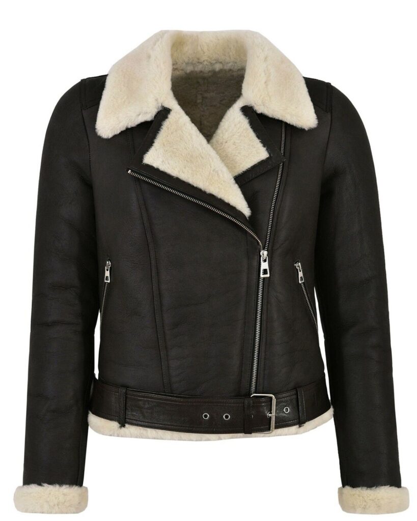 Celia Shearling-Style Biker Leather Jacket