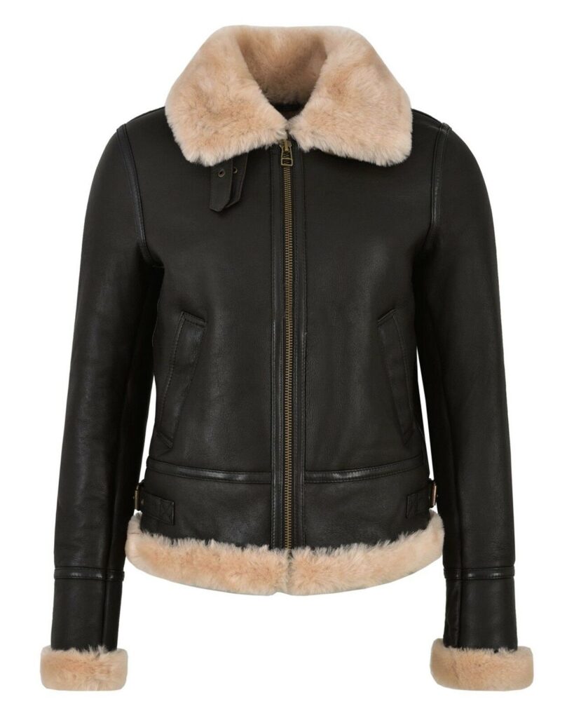Women B3 Flying Bomber Aviator Sheepskin Leather Jacket