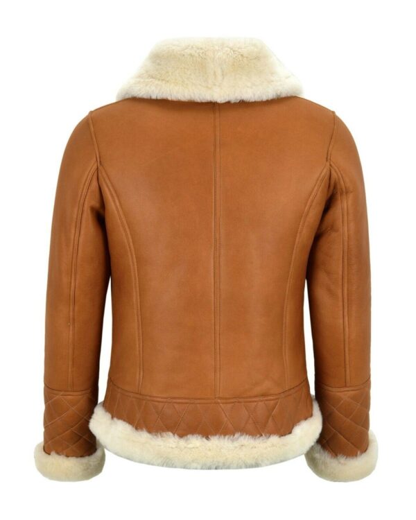 Women's Sheepskin Aviator Bomber Leather Jacket Caramel - Image 3