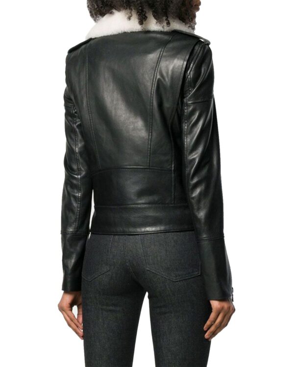 Lara Aviator Biker Leather Jacket - Image 4