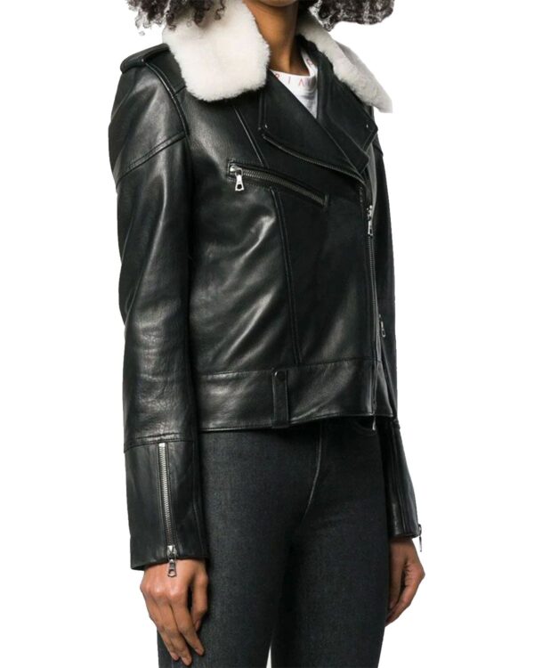 Lara Aviator Biker Leather Jacket - Image 3