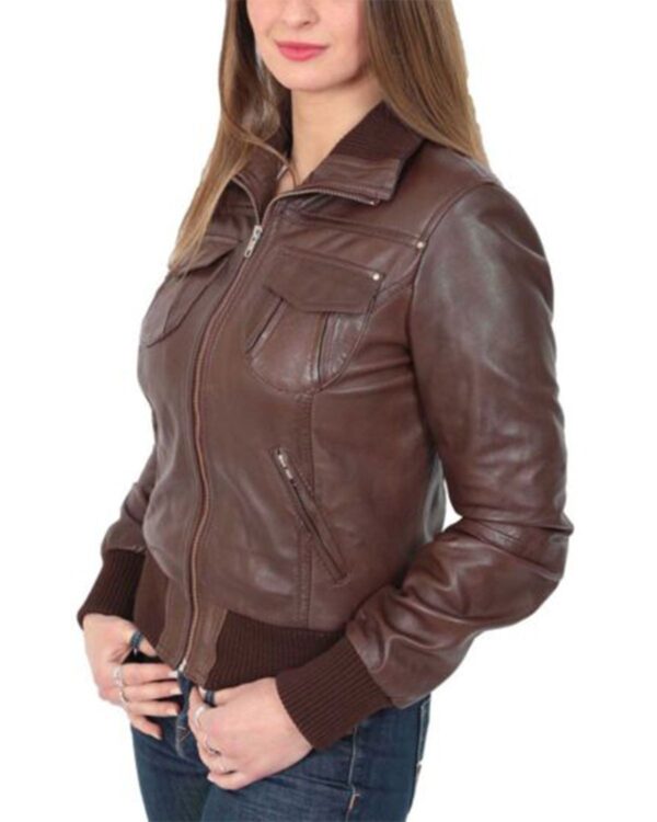 Alma Classic Bomber Leather Jacket - Image 3