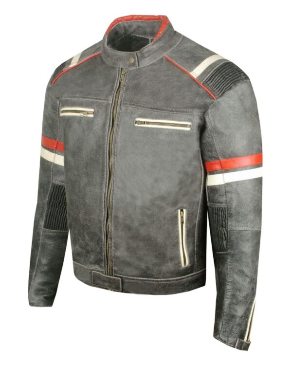 Men's Distressed Black Biker Sheepskin Leather Jacket - Image 3