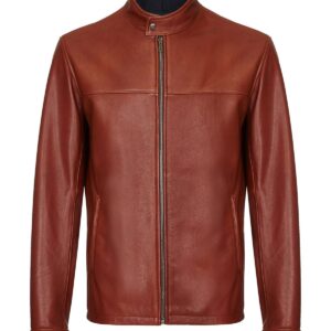 Men Brown Cafe Racer Sheepskin Leather Jacket