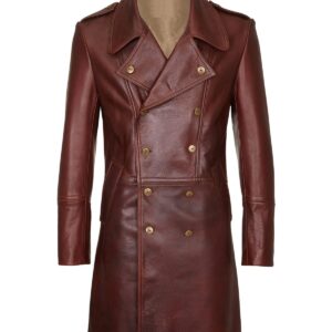 Men Military Style Leather Coat