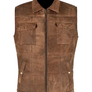 Men Brown Vintage Sheepskin Leather Vest