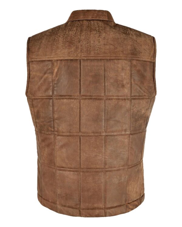 Men's Brown Vintage Sheepskin Leather Vest - Image 4