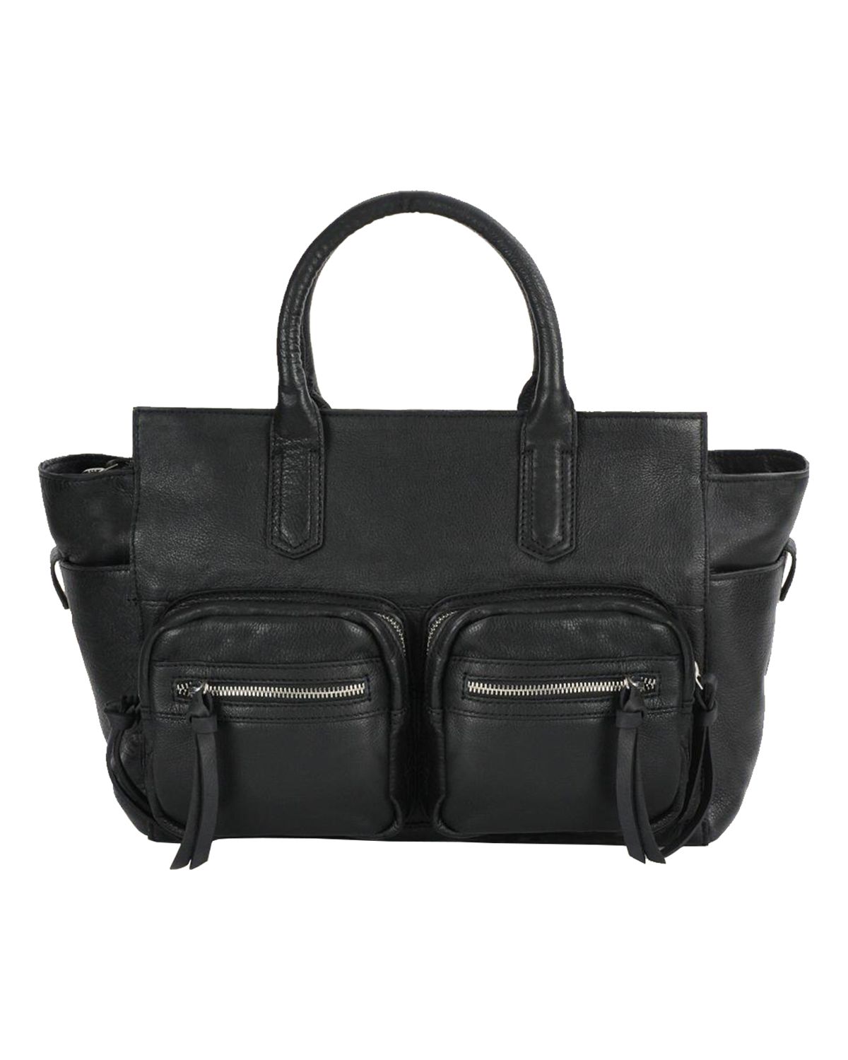 Women’s Black Two Front Pocket Real Leather Bag by BUNERI