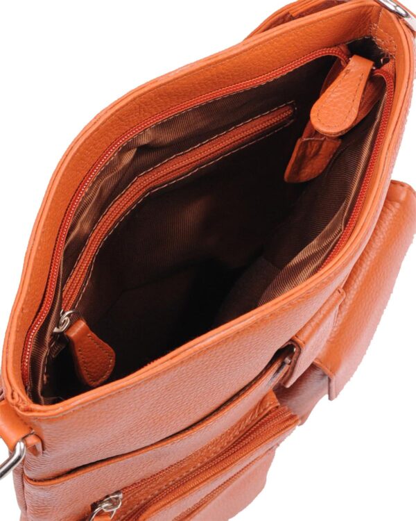 Women's Two Front Pockets Crossbody Tan Brown Real Leather Bag by BUNERI - Image 3