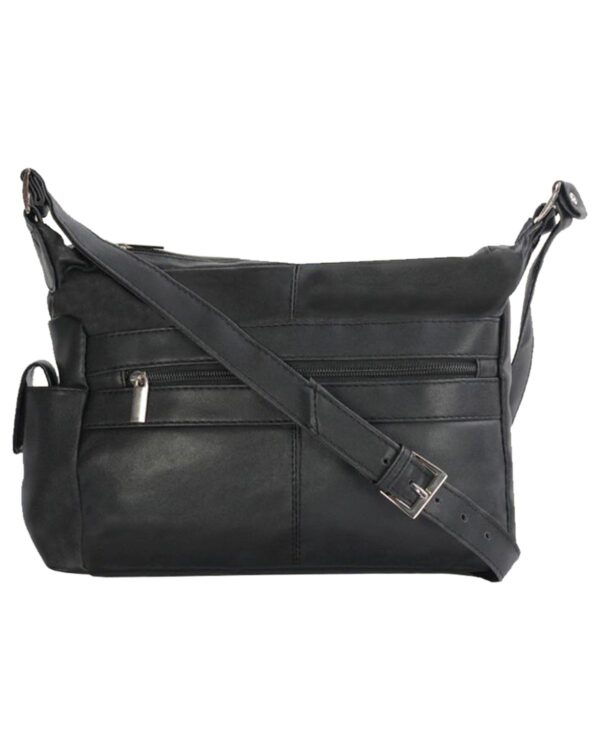 Women's Black Crossbody Real Leather Bag With Outside Zip Pockets by BUNERI