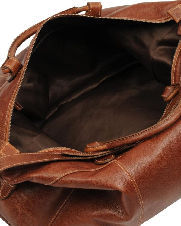 Unisex Brown Genuine Leather Duffle Bag Carry Handle With Adjustable Buckle by BUNERI - Image 3