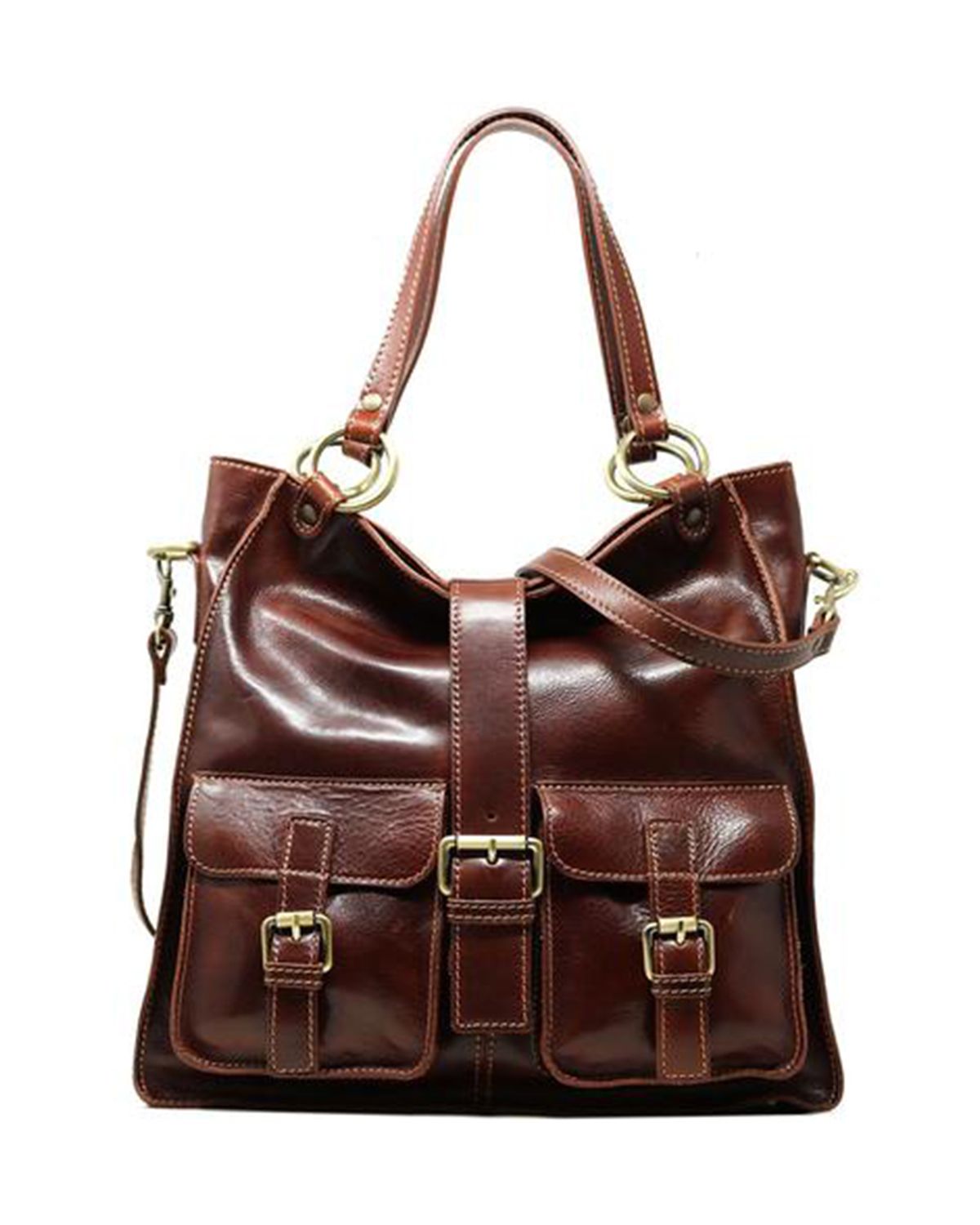 Two Front Cargo Pockets Genuine Leather Handbag For Women by BUNERI