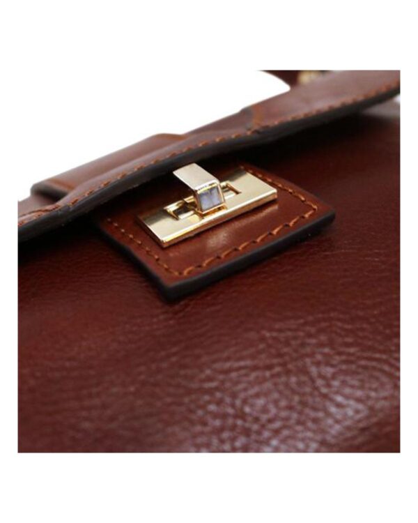 Twist Lock Closure Full Grain Leather HandbagFor Women by BUNERI - Image 3