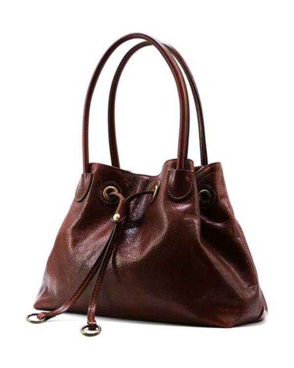 Drawstring Closure Grain Leather Handbag For Women by BUNERI - Image 4