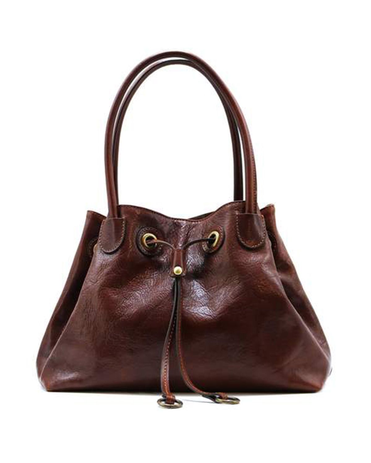 Drawstring Closure Grain Leather Handbag For Women by BUNERI