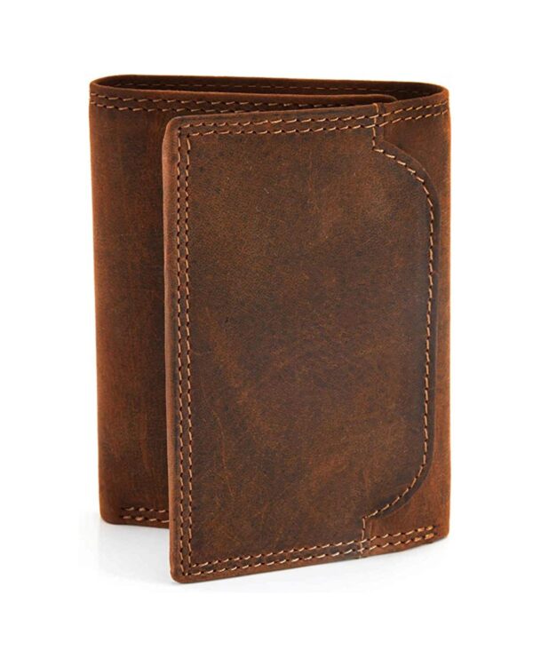 Men's Double Currency Compartments ID Pockets Real Leather Wallet by BUNERI