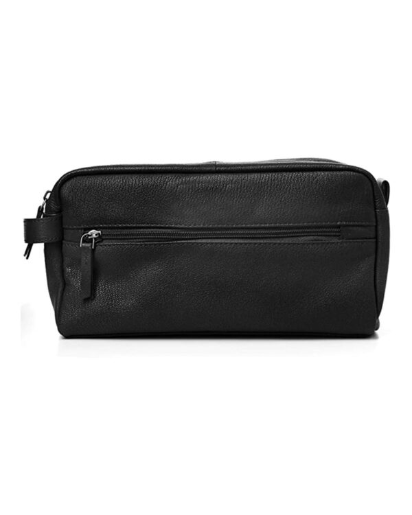 Men's Black Genuine Leather Carrying Handle Toiletry Bag by BUNERI