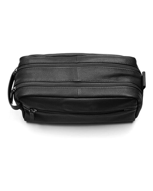 Men's Black Genuine Leather Carrying Handle Toiletry Bag by BUNERI - Image 3