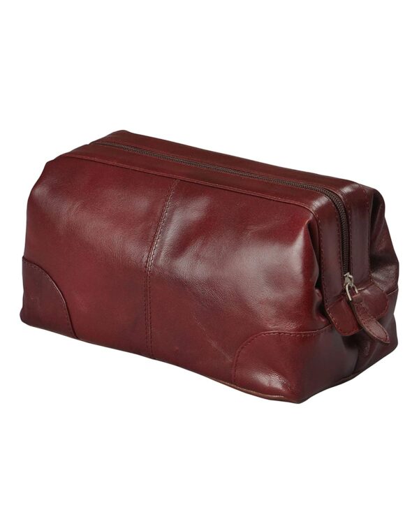 Classic Burgundy Color Men's Genuine Leather Toiletry Bag by BUNERI - Image 4